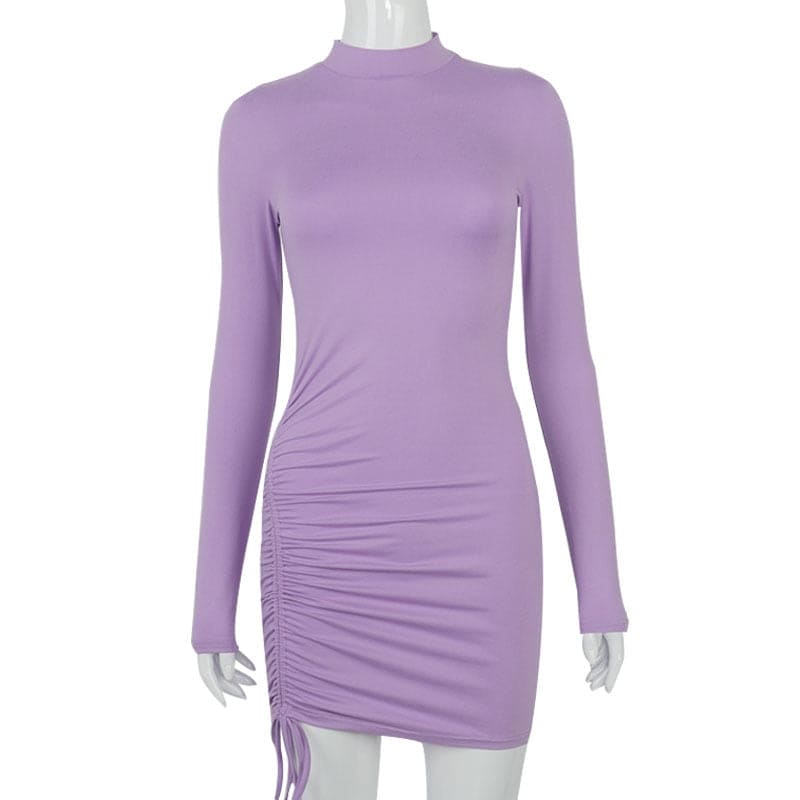 Long Sleeve Ruched Bodycon Turtleneck Dress